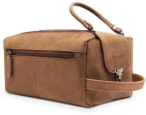 LEABAGS Grand Sac de Toilette en Cuir Premium pour Hommes | Trousse de Toilette à Suspendre spacieuse | Trousse de Maquillage, de Surveillance et de beauté | Renard