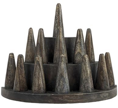 Artisanal Ringhalter/Ringständer (13 Kegel), Holz, Schwarz, Vintage