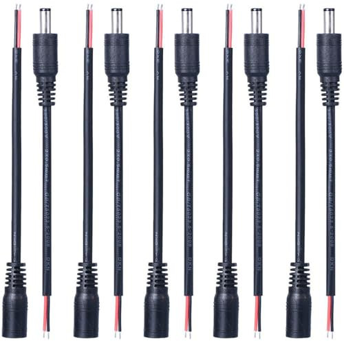5 Paare 22AWG 5,5mm x 2,1mm DC Buchse Stecker Kabel DC 12V Adapter Verbinder Anschlusskabel DC 5V-24V Verlängerungskabel 15cm Lang mit Anschluss für LED Streifen, LED Strip, CCTV Kamera, DIY