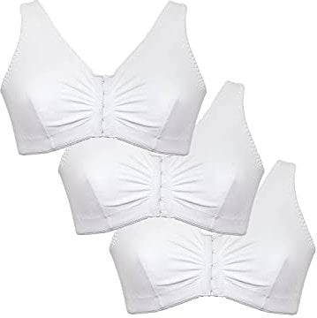 Eden House Ladies Pack of 3 Bra Cotton Front Fastening Magic Bra White 14