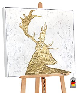 YS-Art Abstrakt Acryl Gemälde auf Leinwand goldene Würde II handgemalt Wandbild Wohnzimmer modern Wohndekor Bild weiß Gold Künstlerin Marina Julinski 90x90 cm