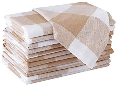 Encasa XO Baumwoll-Servietten Set mit 12 Stück | Buffalo Beige prüft | Größe 43x43 cm | Tischservietten | Maschinenwaschbar & Wiederverwendbar