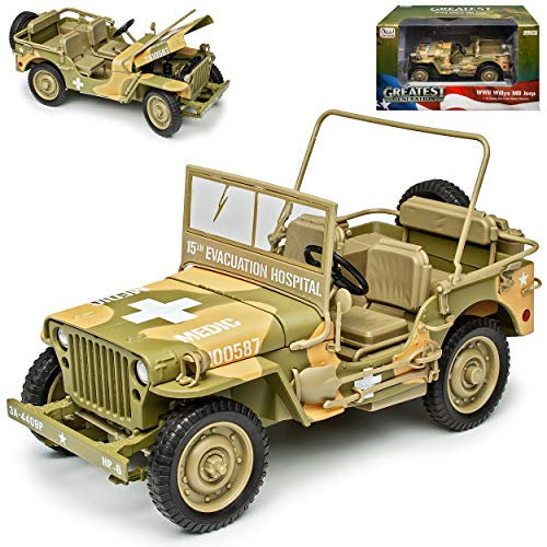 Auto world Jeep Willys 1/4 TON Army Truck Grün Beige USA Army 2. Weltkrieg Offen 1/18 Modell Auto
