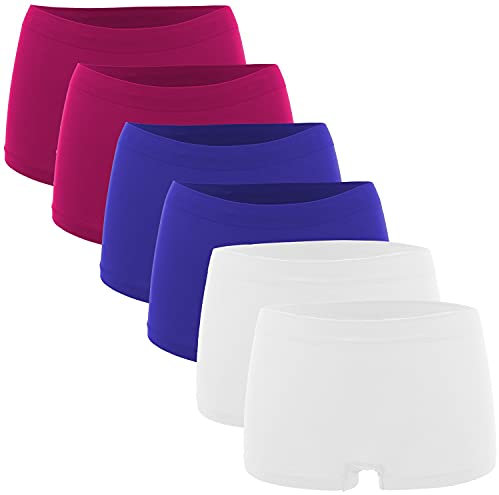 Fabio Farini - Damen Panties 6er Pack Hipsters Boxershorts ohne seitliche Nähte, Seamless Verarbeitung aus weichem Microfaser-Gewebe 2X Himbeerrot/2x Royalblau/2x Weiß S-M (36/38)