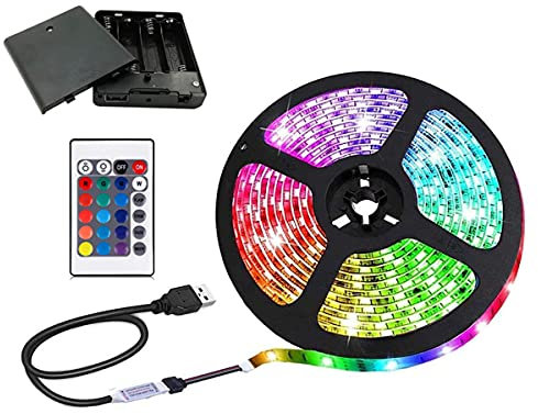 NA Battery Powered LED Strip Lights with 24Keys Remote Controller,16 Colors for Decoration,DIY (13.12 feet)
