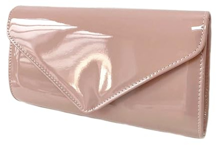 Leah Ward Women's Flap Patent Clutch Bags Wedding Party Handbags 439E (Flesh Clutch)