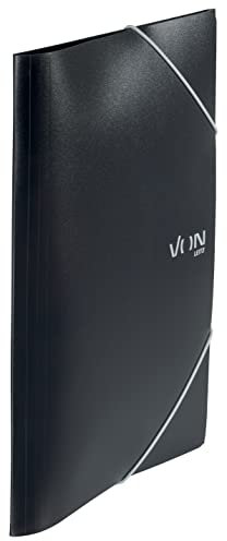 VON Leitz Eckspannermappe A4, PP Kunststoff, Für 150 Blatt, 3 Klappen, Mappe mit Gummizug, Mit modernem VON-Aufdruck, Leichter Ordner für Schule & Zuhause, 5 Stück, Schwarz, 30070095