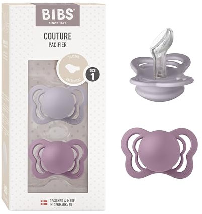 BIBS Couture Schnuller 2er-Pack, BPA-frei, Kiefergerechte Form. Silikon, Hergestellt in Dänemark. Str. 1, Fossil Grey/Mauve