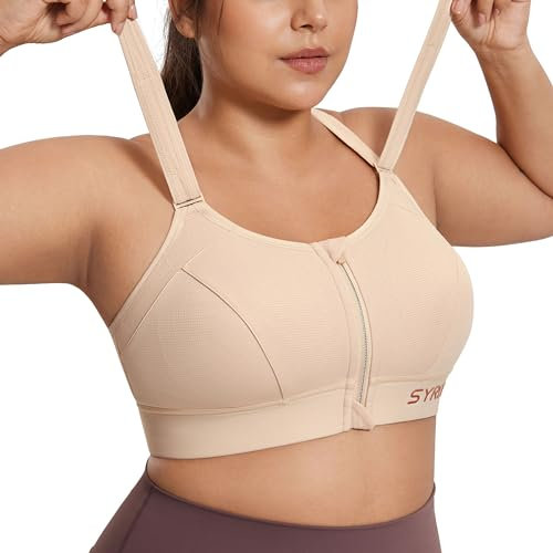 SYROKAN Sport BH Damen Ohne Bügel Starker Halt Shock Absorber BH Bequemer Gepolstert Beige 90E