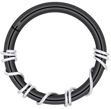 Longbeauty 16G 1.2mm Edelstahl Piercing Ringe Segmentring Clicker Nasenringe Ohrringe Nahtlose Hoops für Tragus Knorpel Septum Helix, 10mm, Schwarz/Silber