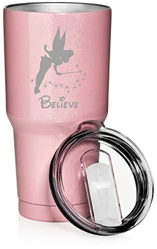 30 oz Tumbler Stainless Steel Vacuum Insulated Travel Mug Cup Fairy Believe (Pink Glitter)