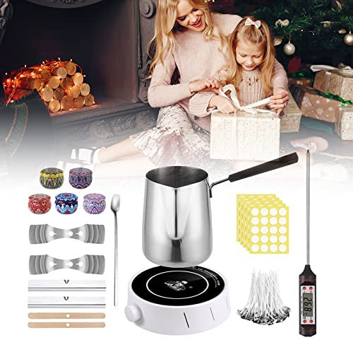 Whemyreat Wachsschmelztopf Für Kerzen,Diy Kerzenwachsschmelztopf Mit Thermometer,Tragbares Wachsschmelzset Set 600w,Komplettes Starterset Zur Kerzenherstellung,Wachsschmelzgerät Für Schlafsäle