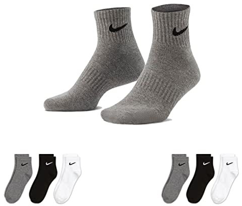 Nike 6-18 paires de chaussettes de sport courtes pour homme et femme Blanc Noir Taille 34 36 38 40 42 44 46 48 50 SX7677 Taille : 38-42 Couleur des chaussettes : 2 paires blanches – 2 paires grises –