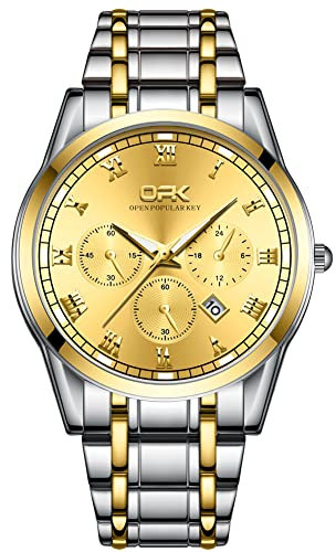 Basfur Herren Analog Quarz Uhr mit Edelstahl Armband Ho-Montre-007-03