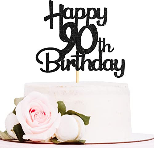 Sotpot Schwarzer Glitzer 90 Kuchendekoration, 90. Geburtstag, Kuchendekoration, für Geburtstag, Party, Jahrestag, Partyzubehör