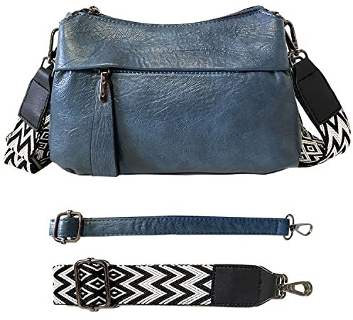 ehsbuy Tasche mit Breitem Schultergurt Leder Umhängetasche Damen Kleine Bauchtasche Damen Stylisch Cross-Body Bags Multi Pochette Moderne Taschen mit 2 Austauschbarem Gurt
