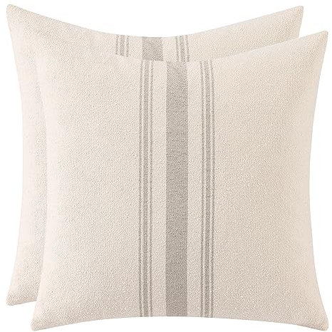 Tosleo 2er Set Boho Streifen Kissenbezug Weiche Baumwolle Leinen Kissenhülle 45x45 cm für Sofa Schlafzimmer Wohnzimmer Auto Dekor Kopfkissenbezug Hellgrau