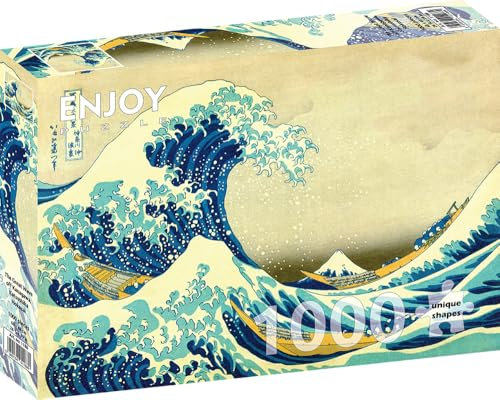 1000 Pieces Jigsaw Puzzle – Matte Finish, Soft Touch, Sturdy and Unique Pieces, Tight Fit, Vivid Colors, Missing Pieces Service – Great Wave Off Kanagawa – Hokusai Famous Painting – by ENJOY Puzzle