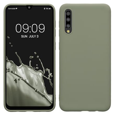 kwmobile Hülle kompatibel mit Samsung Galaxy A50 Hülle - weiches TPU Silikon Case - Cover geeignet für kabelloses Laden - Graugrün