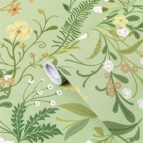 Fantasnight Klebefolie Möbel Grün, Blumen Motive Selbstklebende Tapete Abnehmbar, Matt Wandtapete Vintage Bunt Floral Folie für Möbel Wasserdicht für Küche Fenster 44 x 300cm