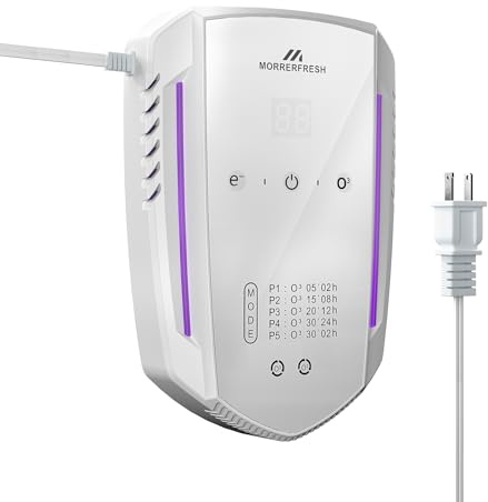 Morrerfresh Ozone Odor Eliminator for Strong Odor 99% Cat Litter Deodorizer Dog Poof Odor Removal Air Ionizers for Home Portable Air Purifier for Pets (Unscented)