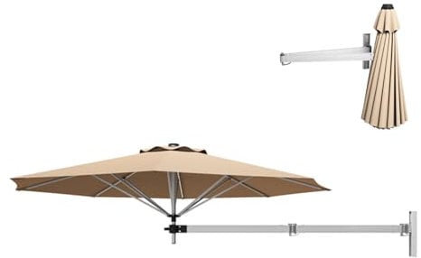 RELAX4LIFE Sombrilla de Pared Ø250 cm Giratoria 350° Horizontalmente y Inclinable 30° Verticalmente, Sombrilla Terraza Exterior con 8 Varillas de Aluminio, Protección UV50+ y Ventilación (Beige)