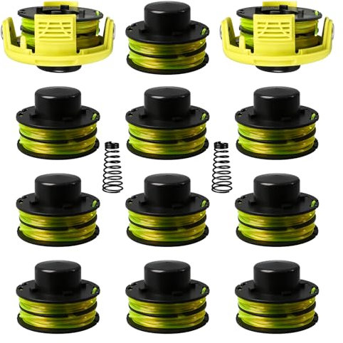 RAC118 Bobine de fil de rechange pour débroussailleuse Ryobi RLT3525S, bobine double auto-alimentation pour Ryobi RAC118 RLT3525S 1,2 mm de diamètre 8,4 m de long (12 bobines + 2 bouchons + 2