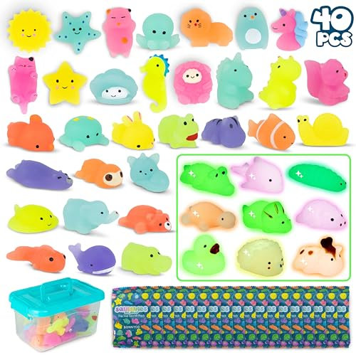 Mochi Squishy Set Mitgebsel Kindergeburtstag Gastgeschenke 40 Stück - BONNYCO | Kleine Geschenke für Kinder sie leuchten im Dunkeln, Mitbringsel Kindergeburtstag Gastgeschenk | Pinata Füllung