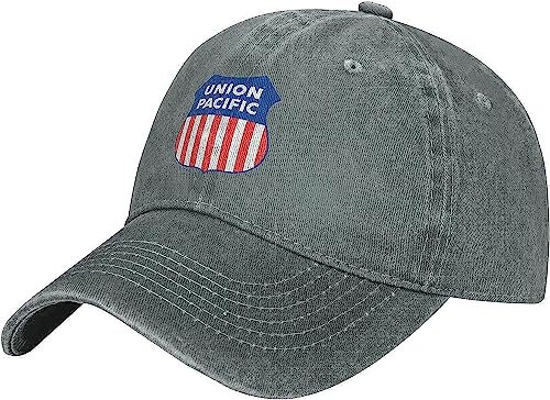 Union Pacific Railroad Denim Trucker Hat Baseball Cap für Herren oder Damen, Cowboy, grau, One size