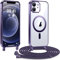 Kokio Handykette Hülle für iPhone 12/ iPhone 12 pro mit Band, Magnetische Transparent Handyhülle Kompatibel mit MagSafe, Kratzfeste Stossfest Schutzhülle mit Einstellbar Kette,Lila