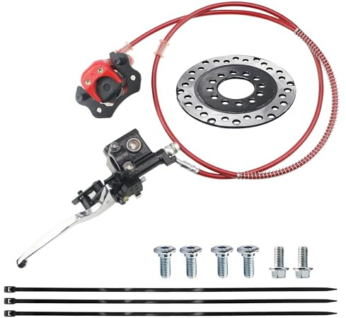 PRO BAT Kit freno a disco posteriore idraulico ATV 125CC con rotore freno a pinza | Per 50 cc, 70 cc, 90 cc, 110 cc, 125 cc, mini ATV e quad buggy rosso