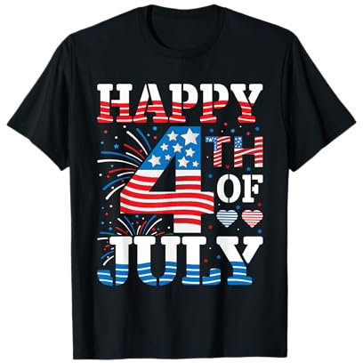 Happy 4th Of July Heart Men Women 4th Of July American Flag T-Shirt
