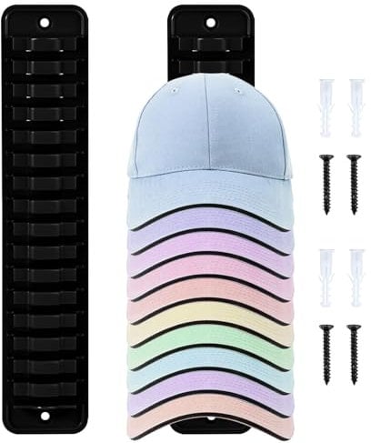 EACHPT Hat Organizer for Baseball Caps, Hat Hanger 2PCS Hat Rack Adhesive Cap holder for Wall Hold Up to 16 Hats, Baseball Cap Storage Display Hat Hanger Holder for Door Closet