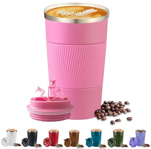KISUOMAOYI Travel Mug - 380/510 Reusable Insulated Coffee Mug with Leakproof Lid, 304 Stainless Steel Portable Coffee Cup for Hot & Cold Coffee, Tea, Water and Drinks (Pink)