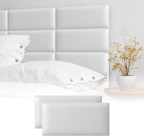 Estresen 6 Stück Wandkissen Kopfteil Wandpolster Selbstklebend Bettkopfteil Wandschutz Bett Wandpaneele Gepolstert Wandkissen Bett Polsterpaneel Wandpolster Kinderzimmer (Weiß 61 x 25.4 cm)
