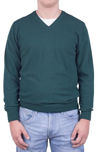 Marenza Cuello V Hombre Manga Larga Mezcla Cachemira Seda Made in Italy, verde botella, L