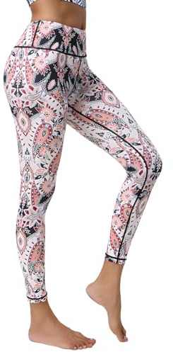 FLYILY Damen High Waist Elastische Sporthose mit Bunte Blumen Design Blickdichte Sport Leggings Lange Sportleggins Yogahosen