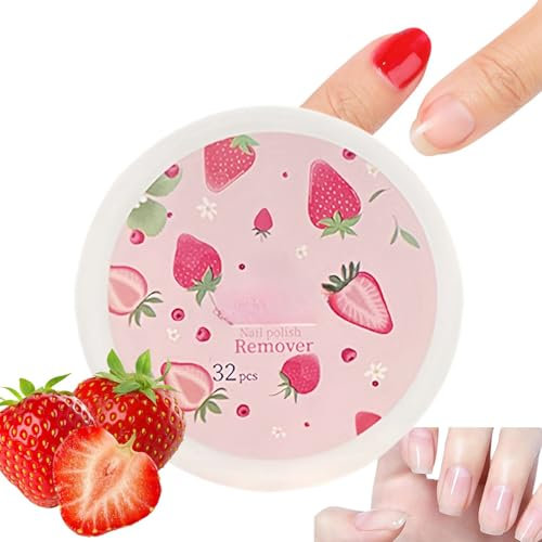 32pcs Nail Varnish Remover Pads in Box,Portable Nail Varnish Thinner,Nail Varnish Remover Pads,Gel Nail Polish Remover,Travel Nail Polish Remover,Lint Free Wipes,Gel Nail Varnish Remover(Strawberry)