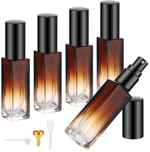 Segus Perfume Decanter, 5 Pcs 10ml Empty Perfume Bottles, Refillable Glass Atomiser Spray Bottles, for Handbag, Pocket, Purse (Gradient Brown)