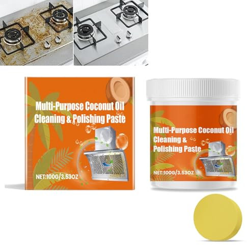 Ismmall Pâte de nettoyage et de polissage multifonction à l'huile de noix de coco, en acier inoxydable, puissante décontamination, anti-rouille, pâte de nettoyage de cuisine (1, lot)