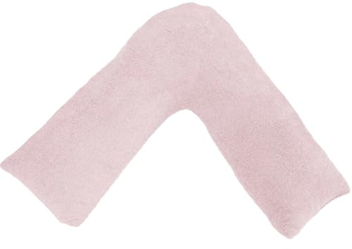 Lancashire Textiles V Shaped Pillow – Teddy Fleece, Hollowfibre Filling, Supportive Pillow for Sitting Up, Relaxing, or Sleeping, Made in Britain (Pink, 66cm x 36cm x 33cm)