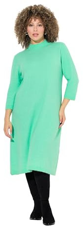 Ulla Popken Damen große Größen Übergrößen Plus Size Strickkleid, A-Linie, Stehkragen, 3/4-Arm blaugrün 54+ 835720428-54+