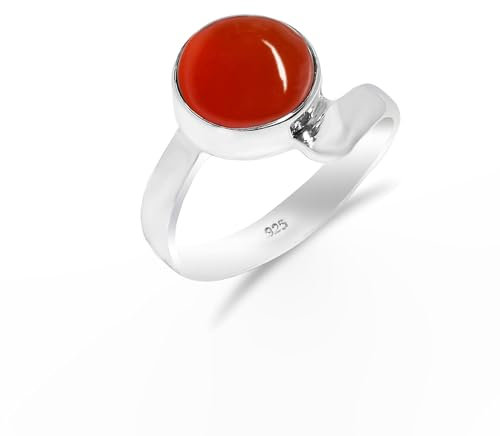 Karneol Ring Naturstein, 925 Sterling Silber Ring für Damen-Herren Vintage Minimalist Design Statement Ring Runde Form 10mm Edelstein Ring SH-SR14-P