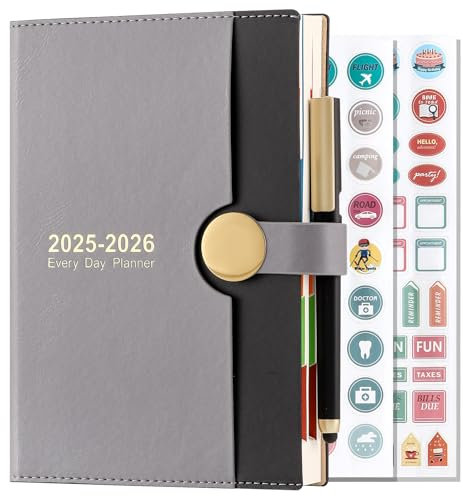 Schülerkalender 2025-2026, A5 Seite pro Tag, von August 2025 bis August 2026, 13 Monate Tagesplaner, Hardcover Terminplaner mit Stift (Schwarz)