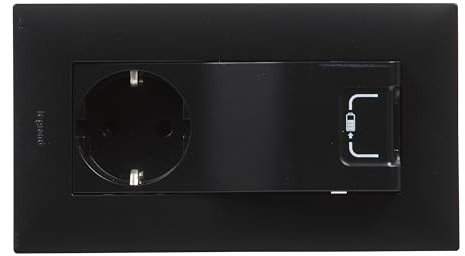 LEGRAND Enchufe 2P+T 16A y cargador USB tipo A 1A 5W componible para instalación empotrada, Gama Niloé Step, Color Antracita, 398217