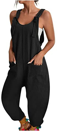 Salopette Nera Donna Estiva Comode Morbida Jumpsuit Gamba Larga Monopezzi Overall Tuta Intera Vintage Senza Maniche Regolabile Cinghie Pantaloni Baggy Oversize Playsuit Leggera Salopette Premaman