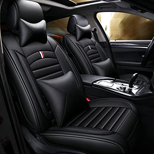JoyRozTek Autositzbezüge Für Dacia Sandero Stepway PU Leder Komplettset Auto-Schonbezüge, Airbag-freundlich, Autositzbezug Set& Kopfstützenbezügen, ZT09, Schwarz