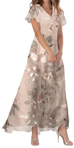 WVONIF Robe Ete Femme Midi Col V Boheme avec Poches Manches à Volants Coton Robes De Plage Chic et Elegant Longueur Genou Décontracté Casual Long Dress for Women Jupes 2025 (Kaki,S)