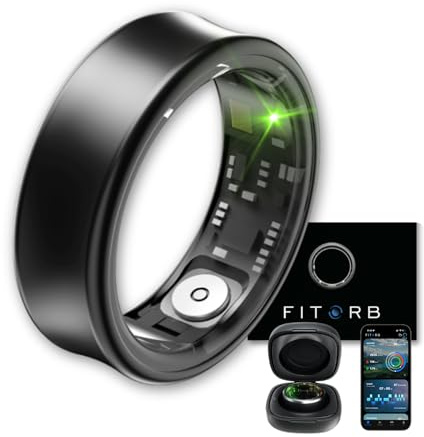 Fitorb Smart Ring Pro - Das Original. High-Tech Fitness- & Gesundheitsring, Schlafanalyse, 24/7 Aktivitätstracking. Temperaturmessung, Stess. Proberinge. (Neptun, Schwarz, 22,4 mm (13))