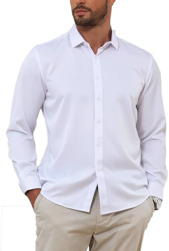 Halfword Camicia Uomo Maniche Lunghe Elegante Formal Business Casual Stretch Facile da Stirare Regular Matrimoni Party